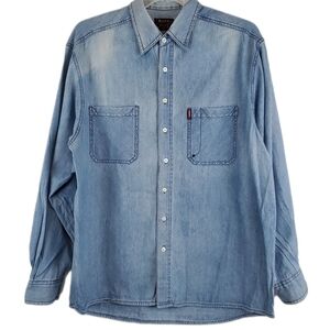 VTG 80s EASY Jeans Blue Denim Western Button Down Shirt Mens Large Long Sleeve